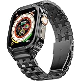 SUPLINK Stainless Steel Case with Band Compatible with Apple Watch Ultra 3 Bands/ 1/ Apple Watch Ultra 2 Bands 49mm, Metal Rugged Protective Bumper Adjustable Strap for iWatch Bands Men, Black