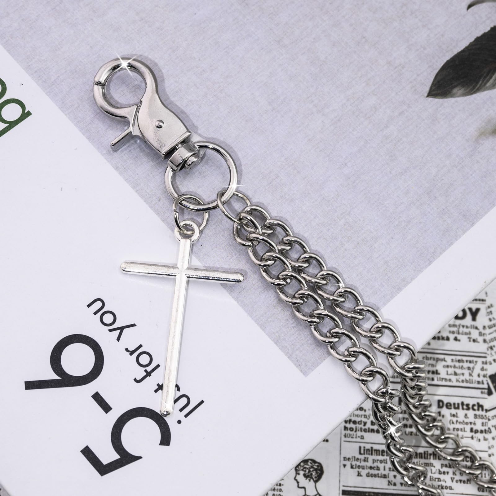 ICHRATI Punk Biker Wallet Chain for Men & Women - Stainless Steel Cross Pants Pocket Keychain, Durable Jean Chain Belt Hip Hop Accessory for Jeans & Belts with Lobster Clasp