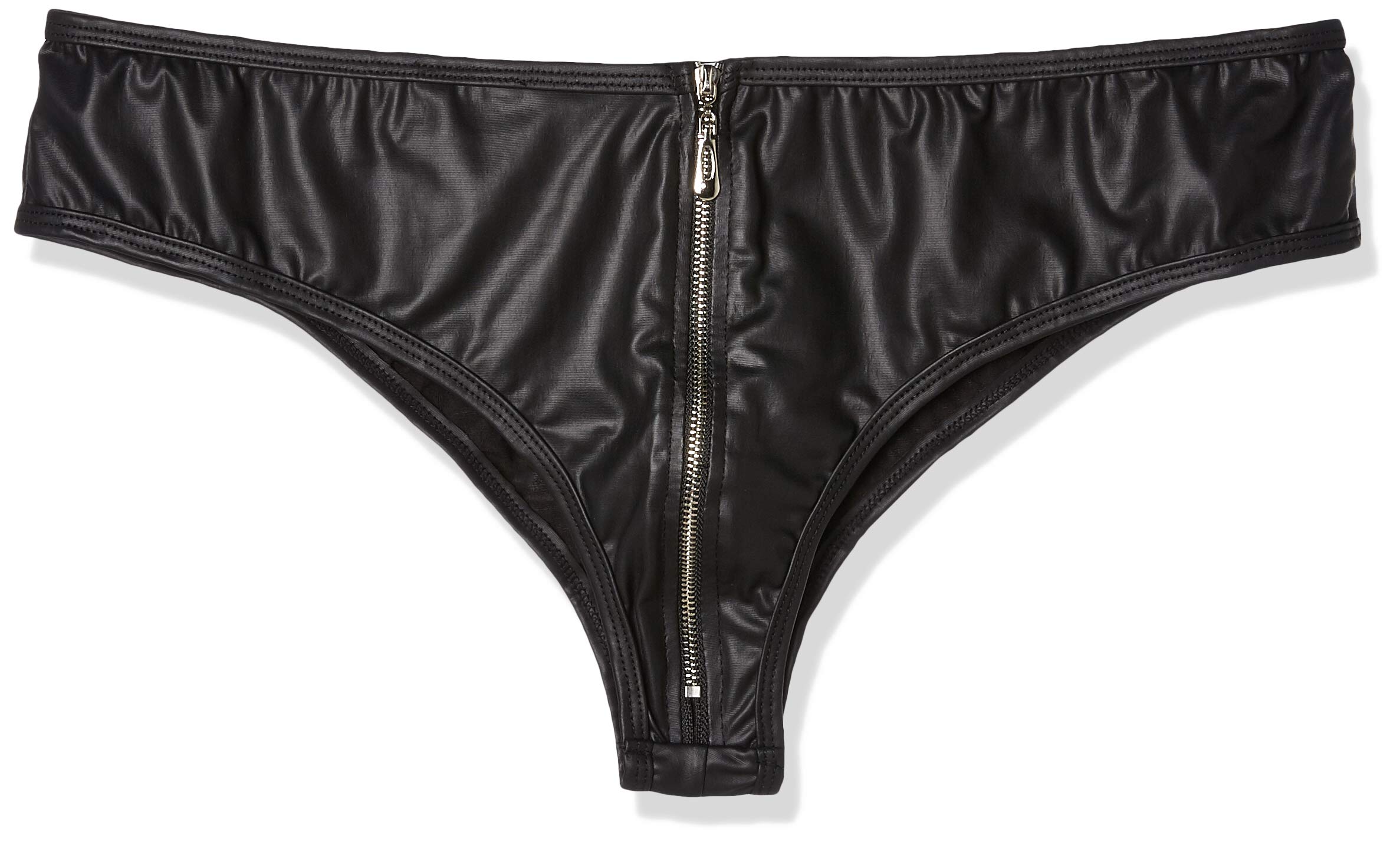 Cottelli Collection Leather Look Panties with Front Zip, Large
