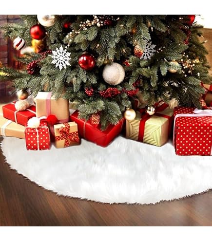 72-Inch White Faux Fur Christmas Tree Skirt - Plush Velvet Snow-Like Tree Skirt For Holiday Decor & Xmas Party
