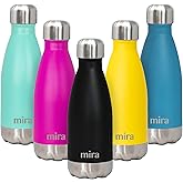 MIRA 12 oz Insulated Water Bottle - Slim Stainless Steel Cola Shape Thermo - Double Wall Hot & Cold Flask (24Hr Cold/12Hr Hot) - Black