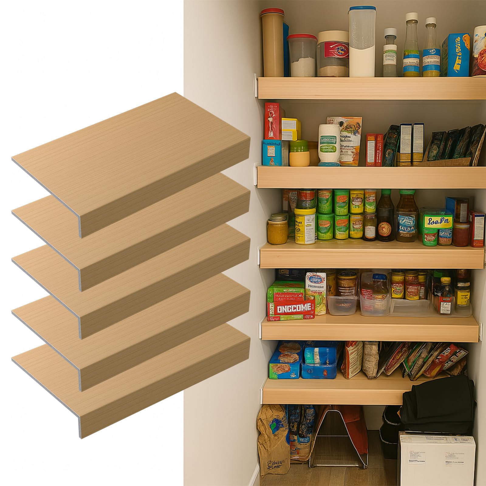 Photo 1 of ***MINOR DAMAGE, SCRAPES ON EDGES****
Gideio 5 Pack Size33x16in Wire Shelf Cover for Pantry, Closet, Kitchen – Waterproof PVC Wood-Look Wire Rack Covers for Shelves, Multiple No-Tool Installation