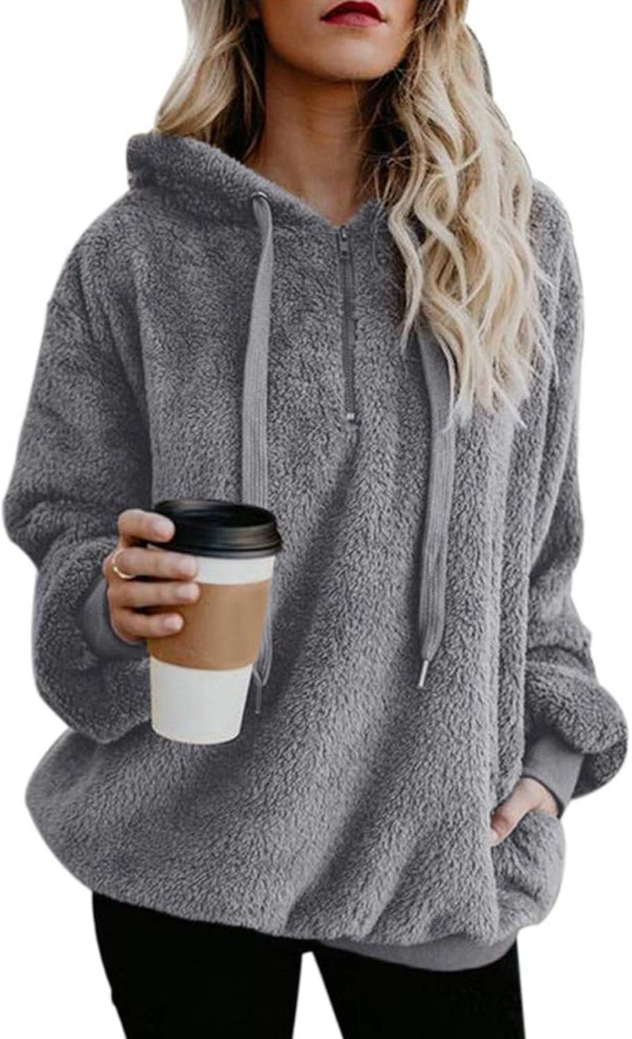 Century Star Womens Fuzzy Hoodies Pullover Cozy Oversized Pockets Hooded Sweatshirt Athletic Fleece Hoodies at  Women’s Clothing store