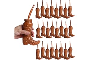 Fxswety Cowboy Boot Party Plastic Cups with Straws and Lids 10 Ounces Cowboy Cups for Western Themed Party Supplies and Rodeo Party Decorations (24Pcs)