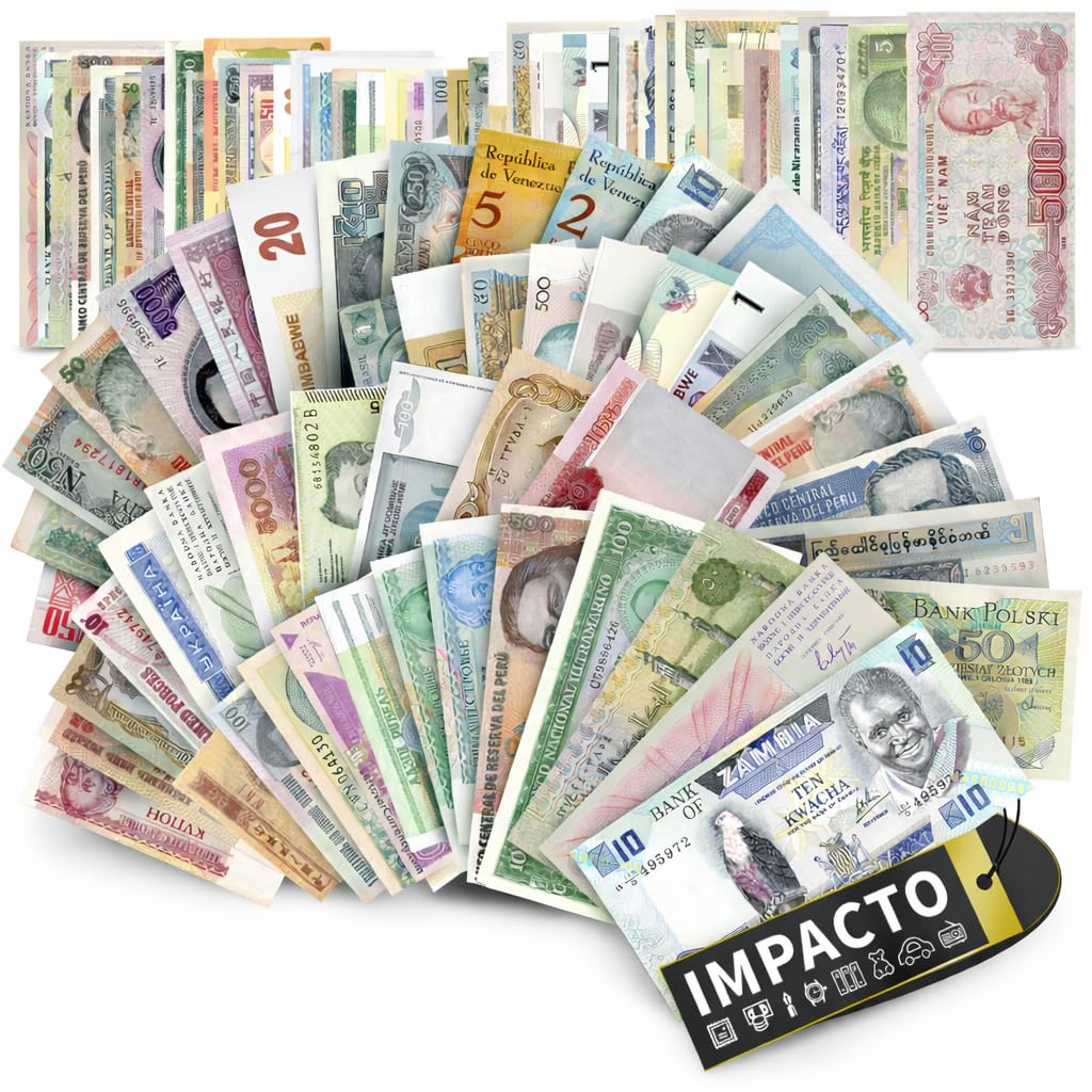 IMPACTO COLECCIONABLES World Currency Collection – 100 Different World Banknotes, with Certificate of Authenticity – Old Paper Money for Collectors, Schools, & Museums