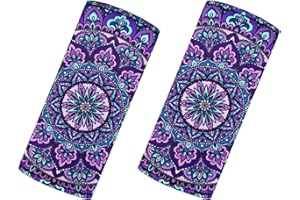 BIGCARJOB Women Girls Travel Luggage Tags with Purple Lotus Print Luggage Handle Covers for Suitcase,2 Pcs Bohemian Lotus Seat Belt Shoulder Pads,Door Handle Protection Sleeve Cover