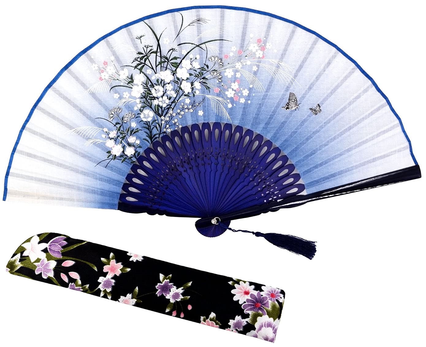Amajiji Charming Elegant Modern Woman Handmade Bamboo Silk 8.27" (21cm) Folding Pocket Purse Hand Fan (CZT-13)