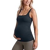 CRZ YOGA Butterluxe Maternity Square Neck Tank Tops - Ruched Sleeveless Womens Pregnancy Yoga Tee Shirt with Built in Bra