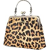 Abuyall Leopard Print Bag Vintage Purse Leather Kisslock Purses and Handbag for Women Small Cheetah Leopard-print Medium