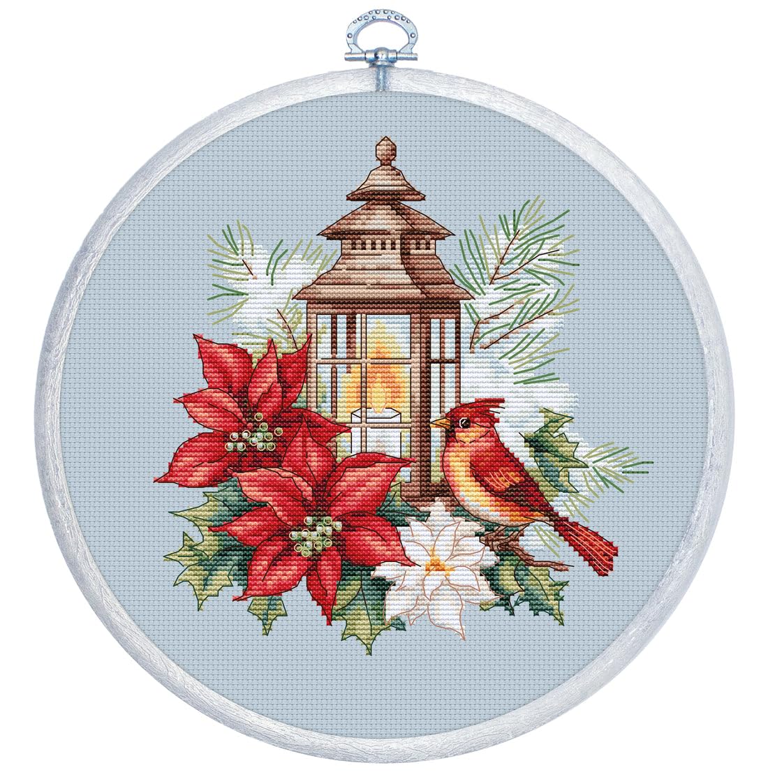 Luca-S Cross Stitch Kit with Hoop Included Poinsettia, BC233, Counted Cross Stitch Kit for Adults, Needlecraft and Embroidery Kit