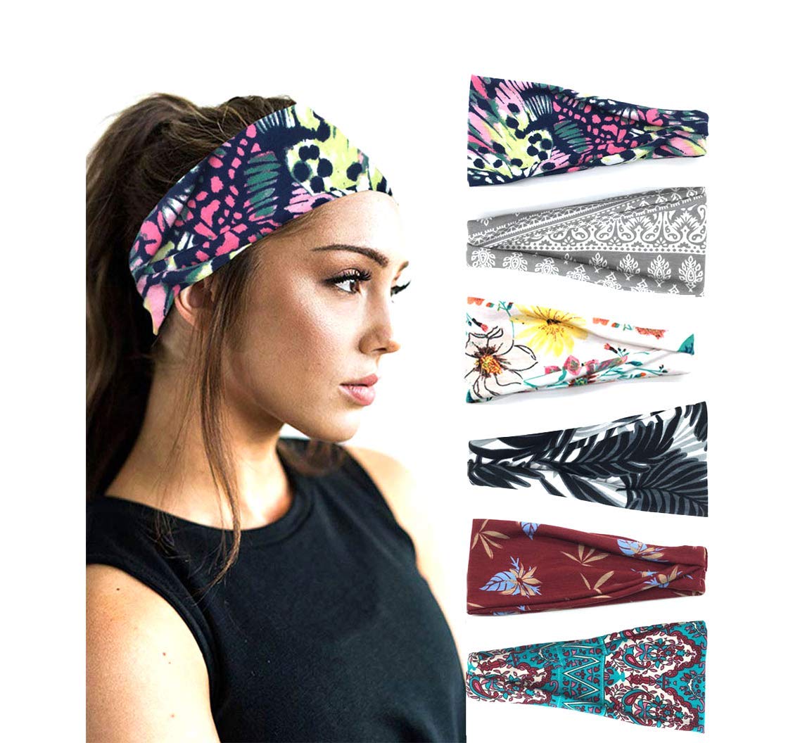 DRESHOW 6 Pack Headbands for Women Vintage Boho Head Wrap Elastic Hair Bands Cute Hair Accessories