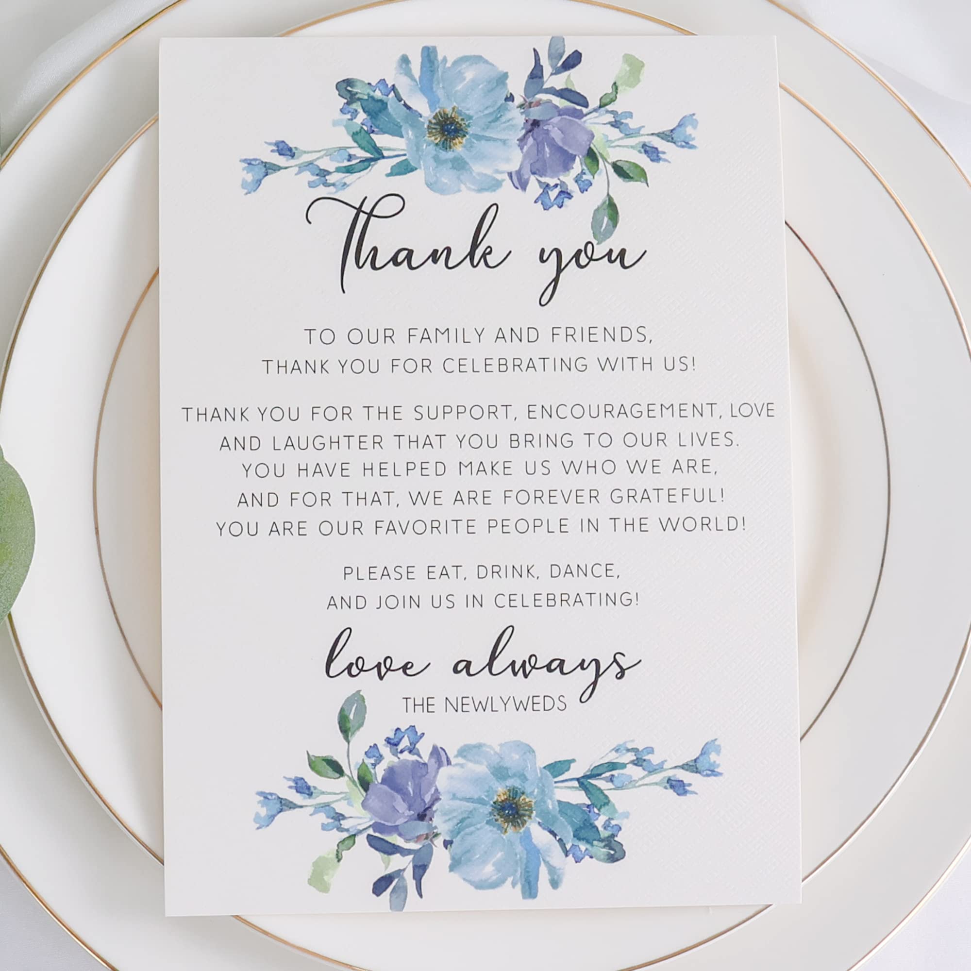 Photo 1 of HUIHUANG Dusty Blue Floral Thank You Wedding Place Cards, 5x7 inch, 50 Pieces