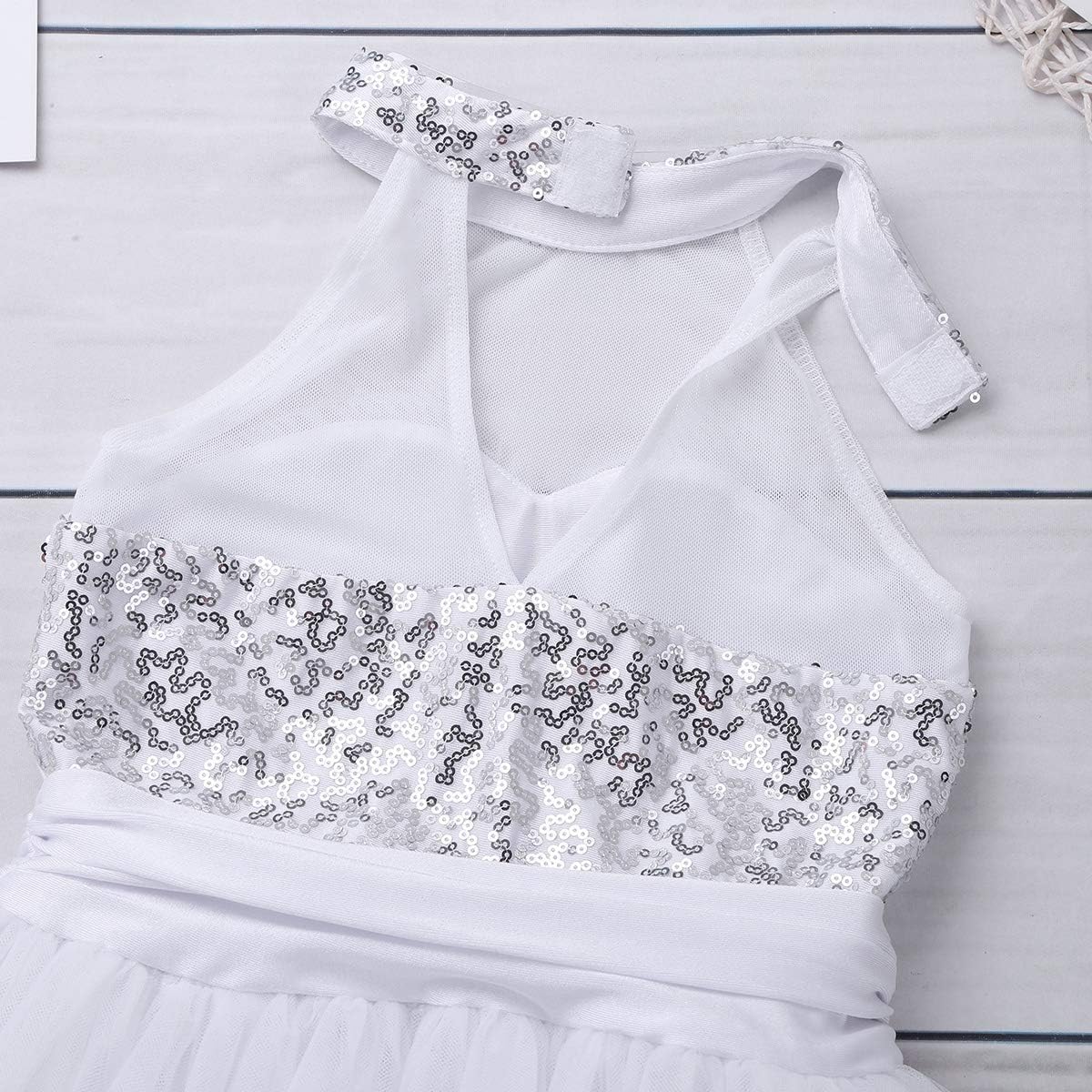 JEATHA Kids Girls Shiny Sequins Ballet Dance Costume Sleeveless Mock Neck Ice Roller Skating Dress Dancewear: Clothing