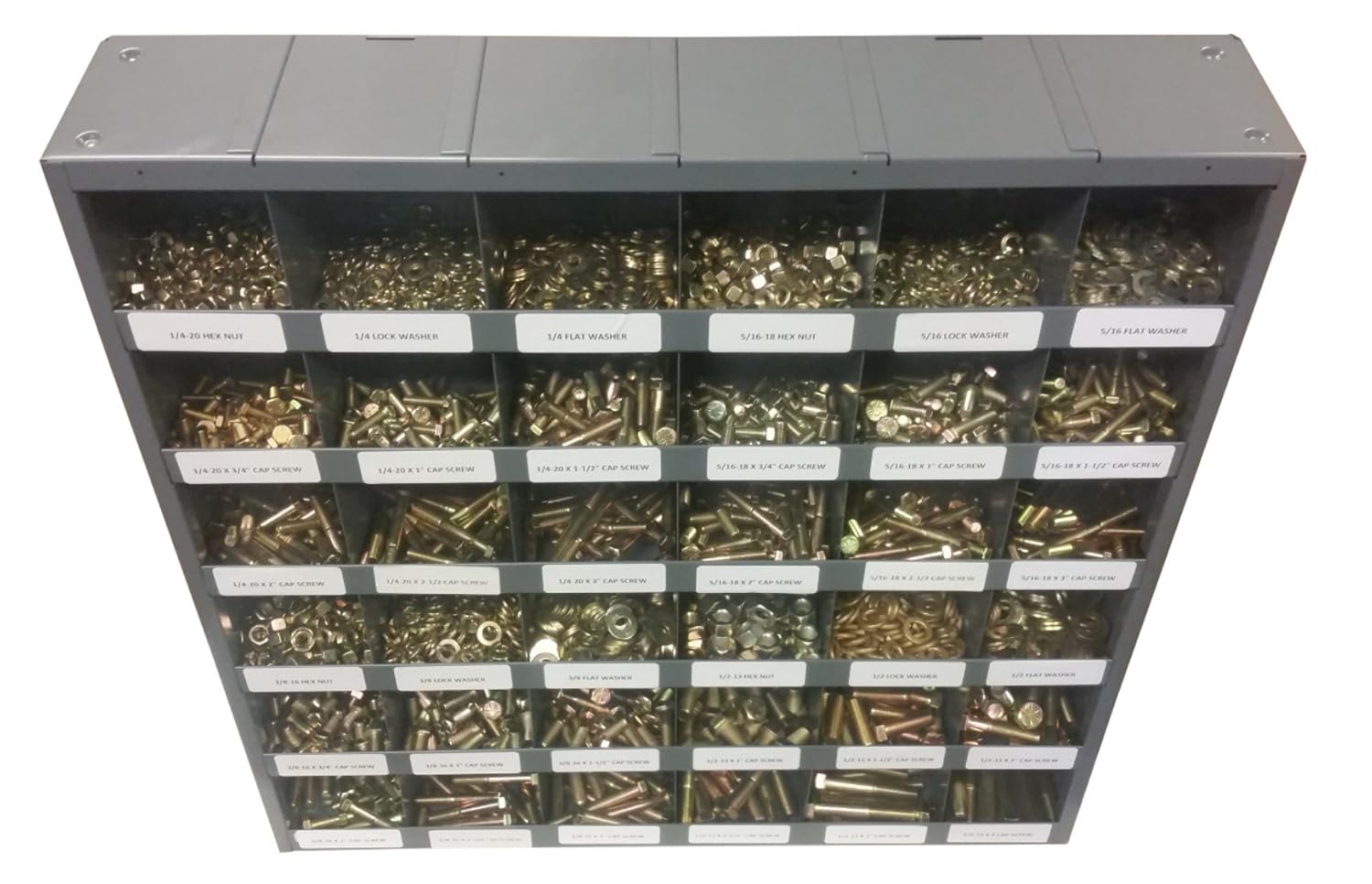2715 Piece Grade 8 USS Coarse Thread Bolt (Hex Head Cap Screw), Nut, and Washer Assortment with 36 Hole Adjustable Bin