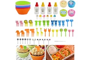 Abnaok 61PCS Silicone Lunch Box Dividers Bento Box Accessories Silicone Cupcake Liners, Lunch Box Accessories Including Food Picks Mini Condiment Bottles for Lunch Containers Accessories