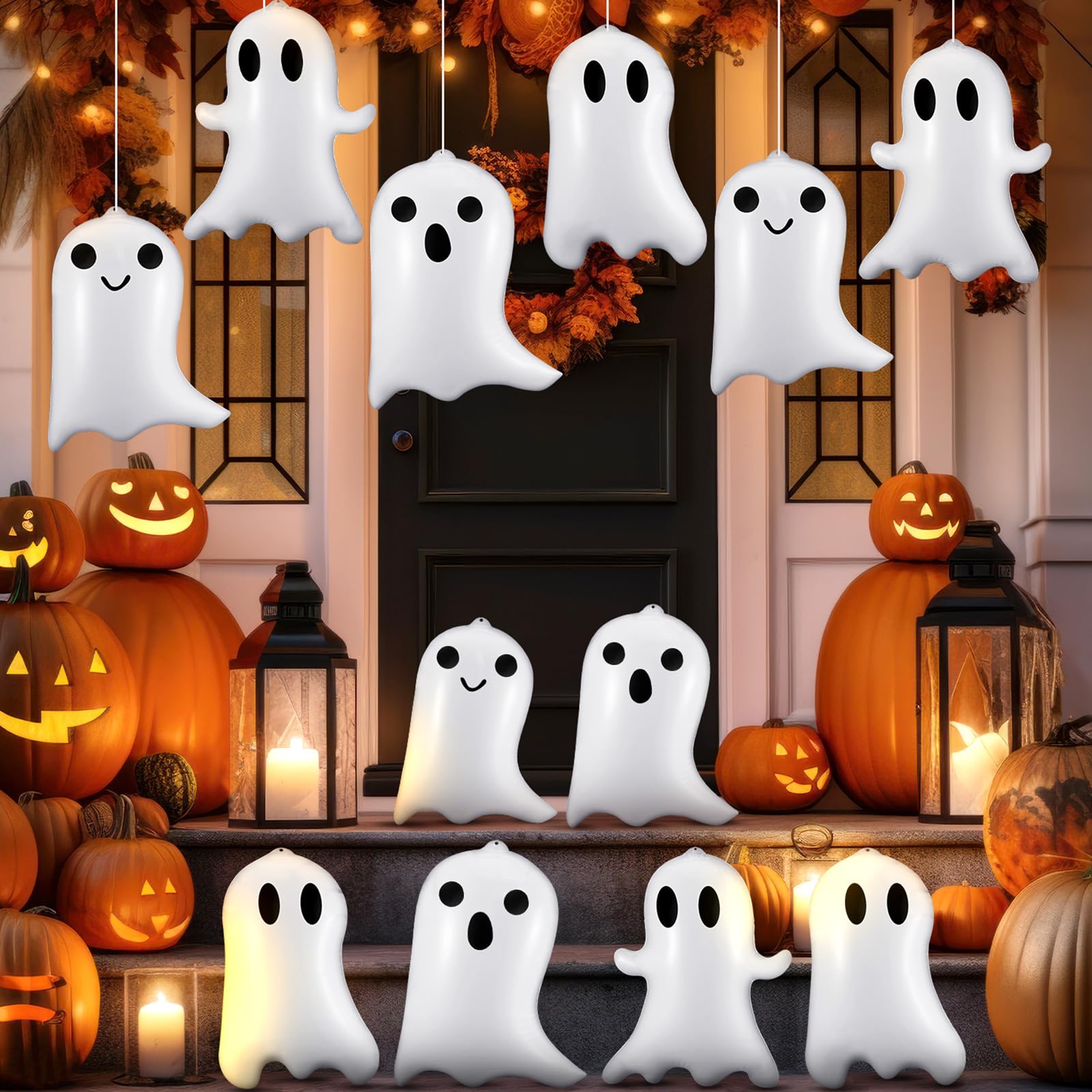 Photo 1 of Leyndo 12 Pcs 17 Inch Halloween Inflatable Ghost Outdoor Decorations Large Inflatable Hanging Ornaments Blow up PVC Ghost for Halloween Yard Party Ceiling Porch Home Decor