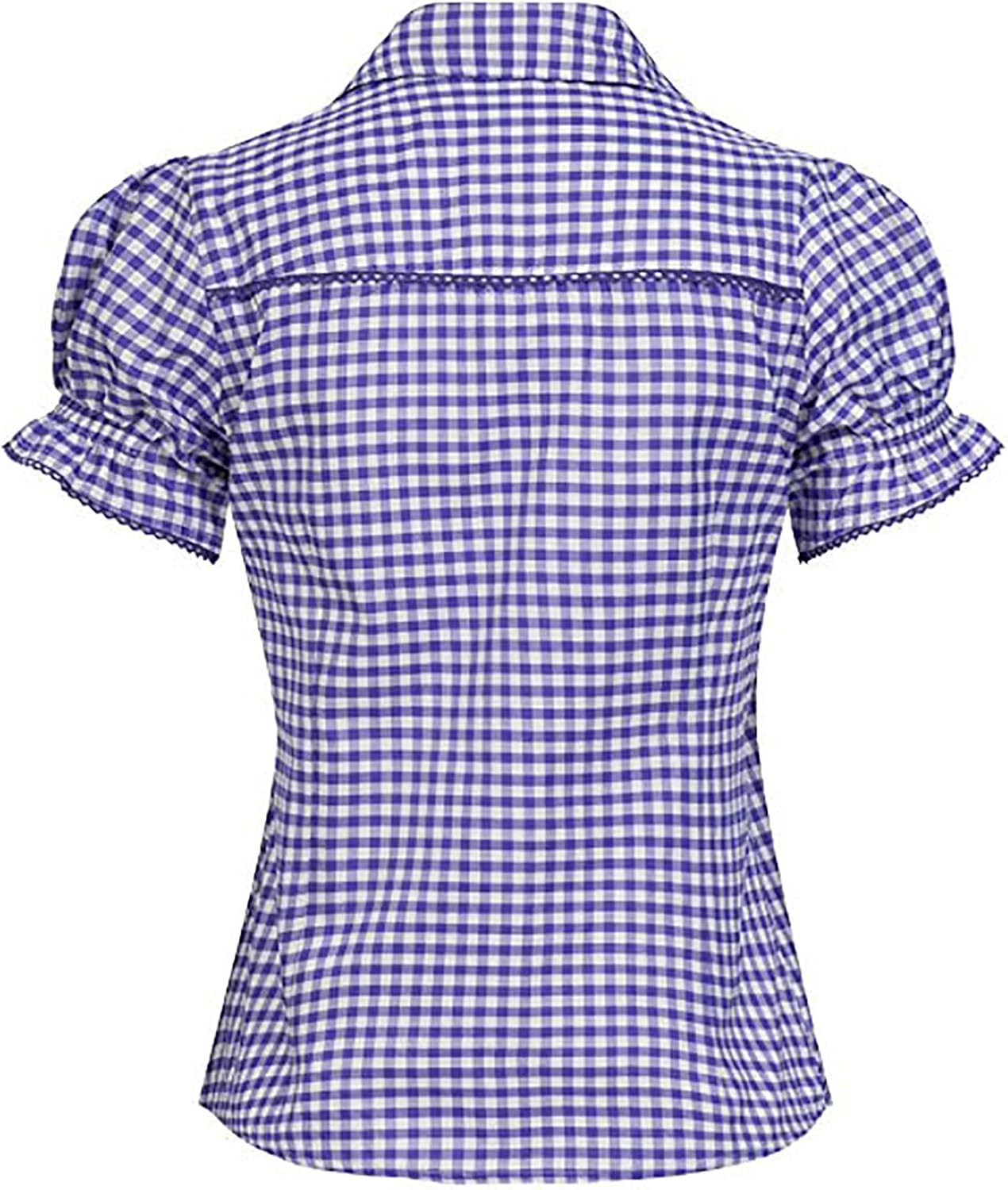 Damen Trachtenbluse Kurzarm | Kariertes Oktoberfest Hemd | Große Größen | Mit Bubble Sleeves