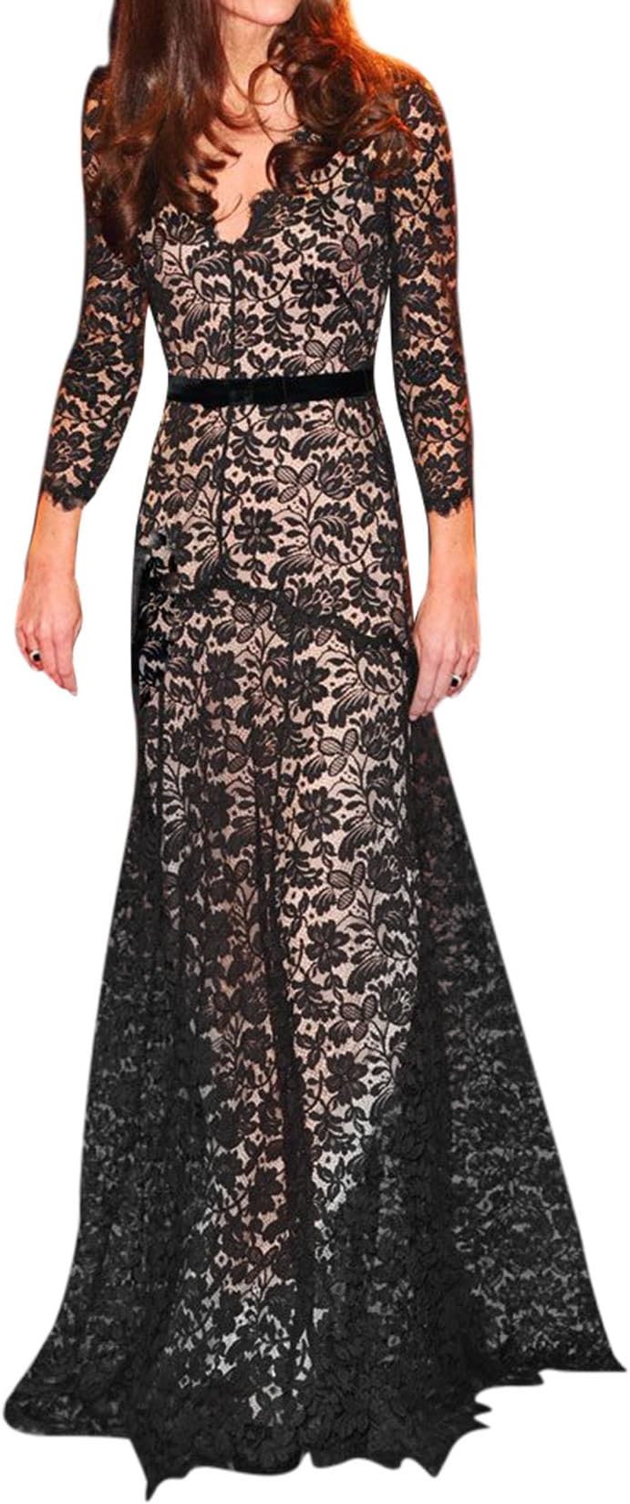 Lace Long Sleeves Long Formal Cocktail Evening Gown Dress