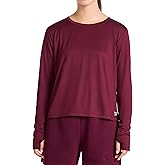 Reebok Womens Long Sleeve Crewneck Top, Standard Fit, Lightweight Stretch Poly Marled Jersey Fabric