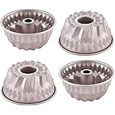 4Pcs Nonstick Fluted Tube Cake Pan Mini Cake Pans Baking Kugelhopf Bread Muffin Cake Mold for Oven and Instant Pot - Champagne Gold (4 Inch)