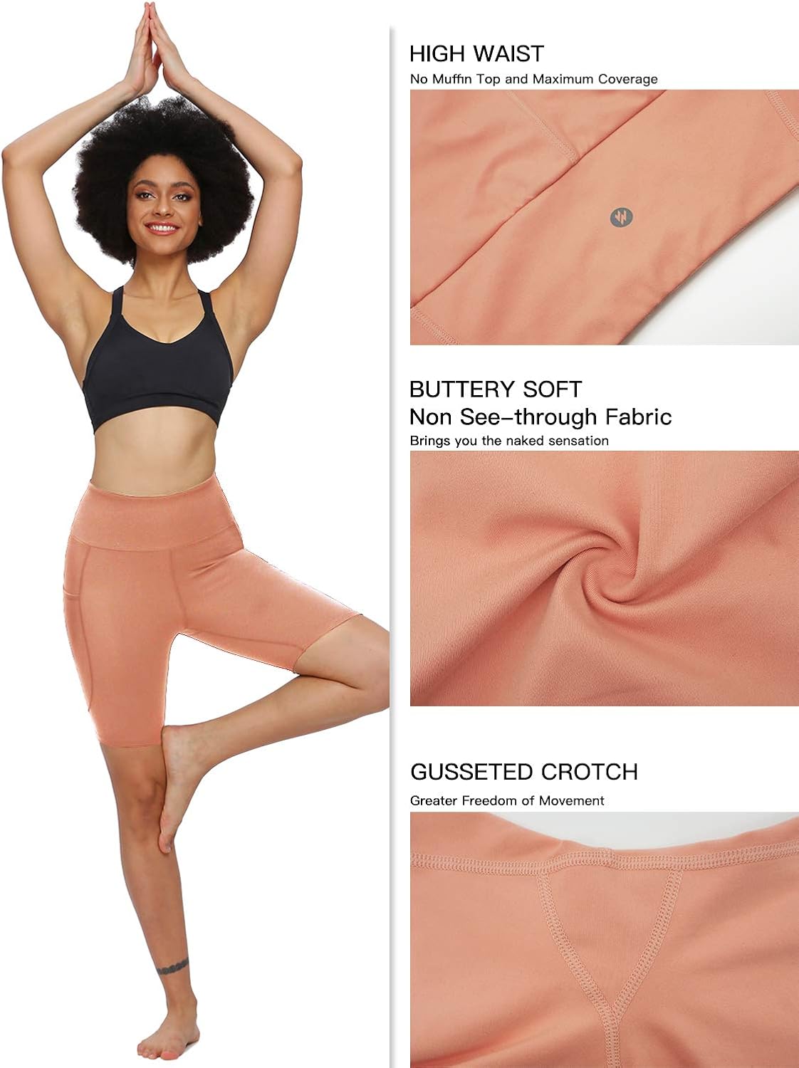 MOVE BEYOND Buttery Soft Women's 8'' High Waist Workout Yoga Shorts with Side Pockets Non See-Through Running Athletic Shorts: Clothing