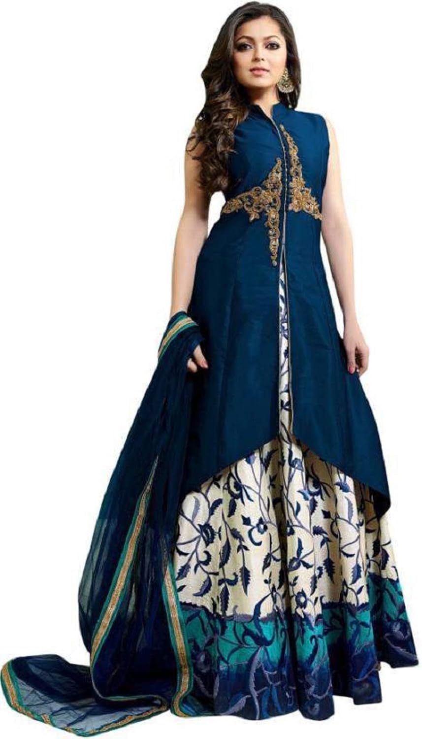 shopping villa women's silk lehanga choli (duf03_blue_ free size)