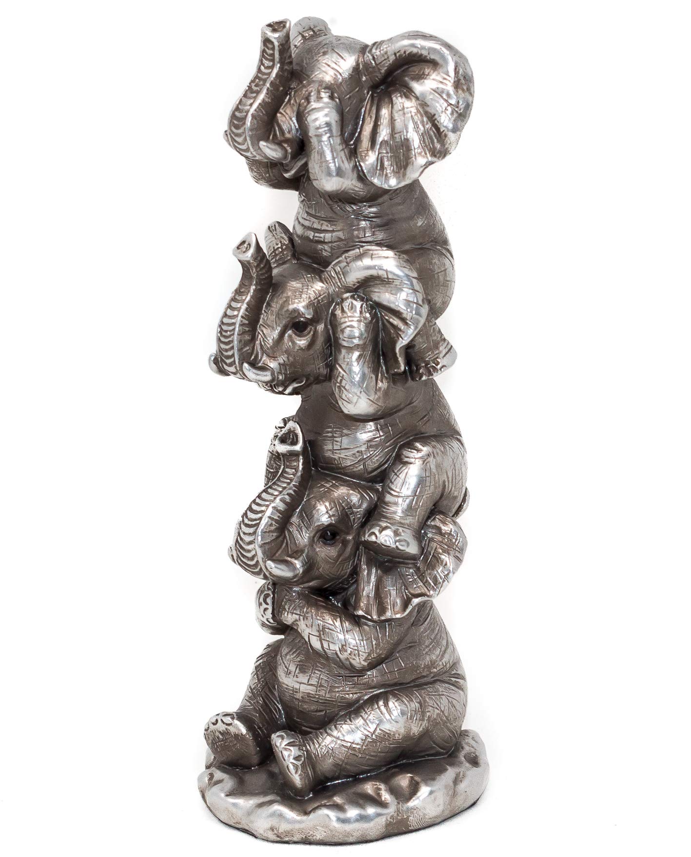 THORNE ANTIQUES AND COLLECTABLES Three Wise Elephants Sculpture - See No Hear No Speak No Evil - Baby Elephant On Shoulders Funny Decoration (Silver)
