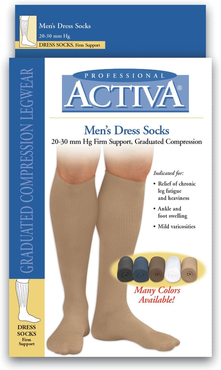 activaHosiery Activa Men's Ribbed Dress Socks 20-30 Mmhg Medium Black - H3562