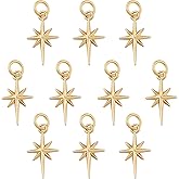 COGCHARGER 10 Pcs North Star Charm Pendants Brass Star Charm Real 18K Gold Plated Pendants for Jewelry Necklace Bracelet Making Crafts