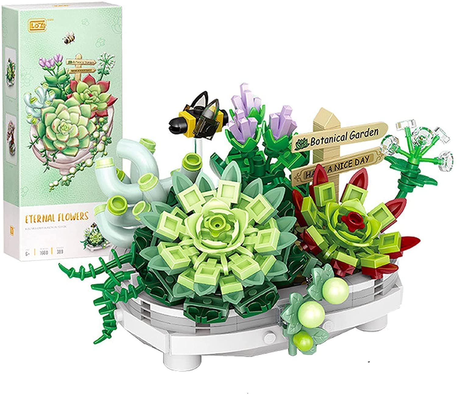 Succulents Bonsai Building Kit, Creative DIY Home Décor Mini Particle Botanical Collection Building Toy, Set for Adults, NOT Compatible with Set (389 Pieces)