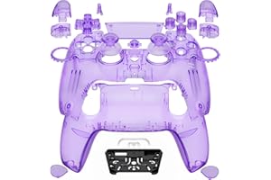 eXtremeRate Luna Redesigned Full Set Shell Buttons Touchpad Cover Compatible with ps5 Controller BDM-030 BDM-040 BDM-050, Clear Atomic Purple Replacement Top Bottom Case Compatible with ps5 Controller