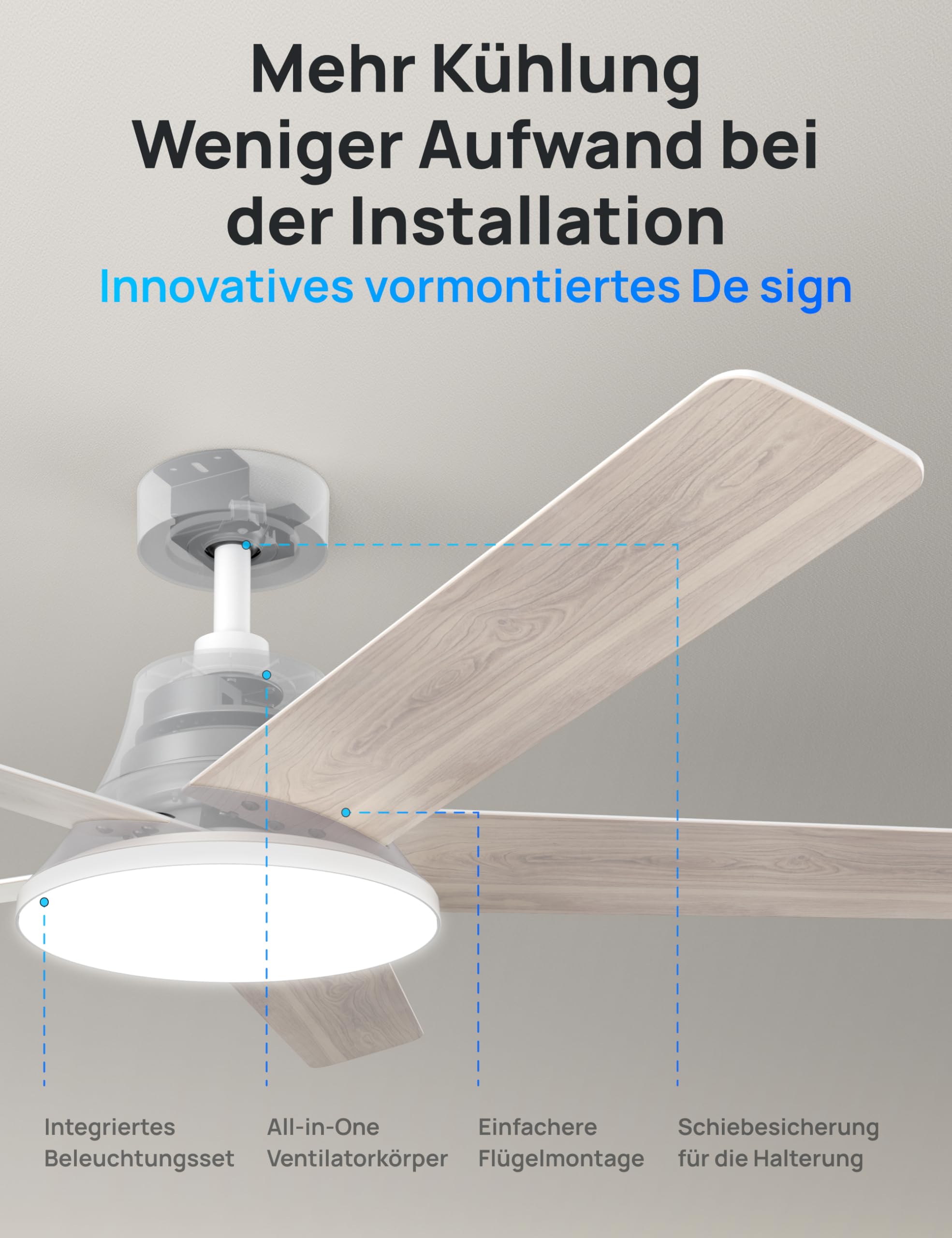 Dreo Smart Ceiling Fan with Light, 132 cm, 12 Speeds, 3 Modes, Stepless Dimmable LED Lighting, Quiet DC Motor, 12H Timer, Remote Control/APP/Alexa, Indoor White