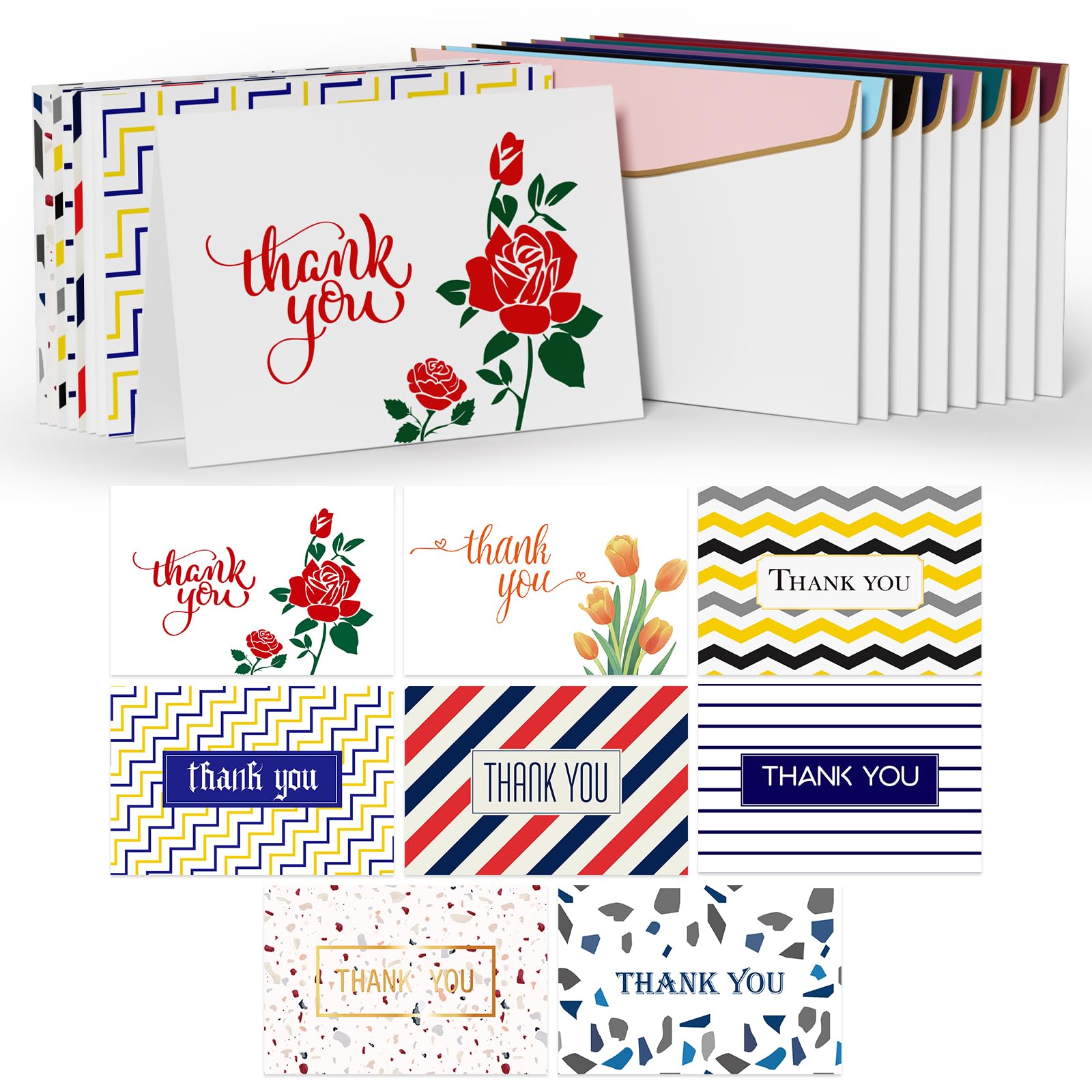 (48Pack) Thank You Cards Set with Envelopes, Thank You Notes Sticker Greeting Gift Birthday Card Bridal Baby Shower, Wedding,Engagement, Birthday, Business, Graduation,Funeral