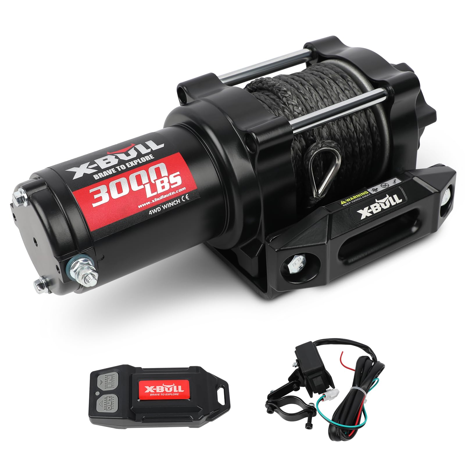 Photo 1 of X-BULL New 12V DC 3000LBS IP68 Waterproof Electric Winch for Towing ATV/UTV, Boat, Off Road, Wireless Remote and Corded Control Recovery, Portable Synthetic Rope Electric Winch with Hawse Fairlead.