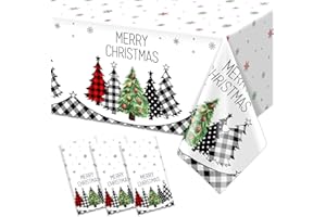 Aysimple 3PCS Merry Christmas Disposable Tablecloth Buffalo Plaid Christmas Tree Waterproof Table Covers Winter Snowflakes Table Cloths for Home Dinner Party Decorations 54x108 Inches