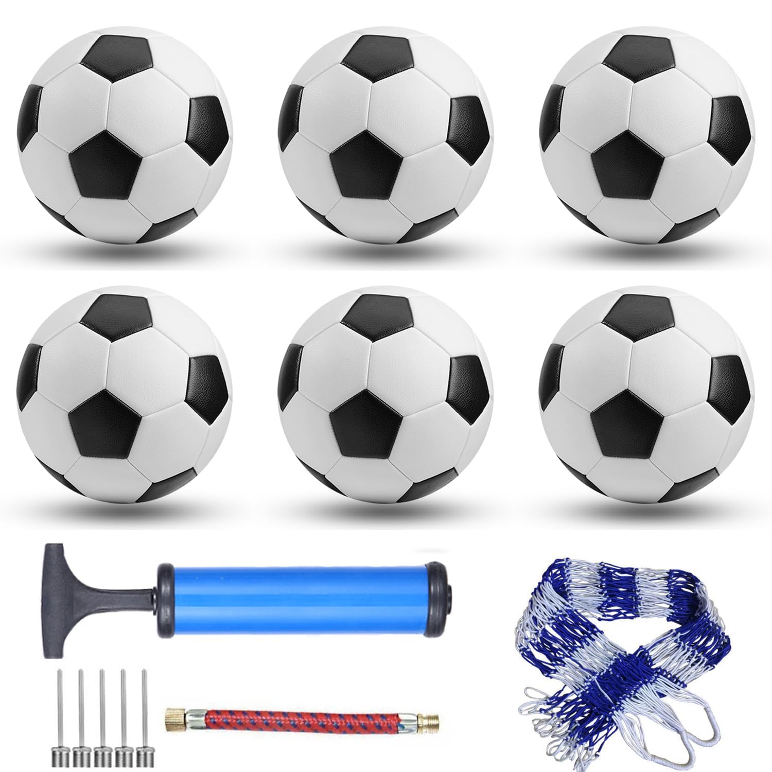 DHYLRICHER 6 Pack Classic footballs Includes Ball Pump and Net Bag，Football Training Ball Practice for Kids and Adults，Competition FootballS for Indoor Outdoor (Size 5)