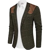 PJ PAUL JONES Men's Blazer Herringbone Tweed Sport Coats Two Button Wool Blend Formal Jacket