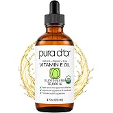 PURA D'OR ORGANIC Vitamin E Oil 70,000 IU Blend for Skin &amp; Face, 4oz | Ultra-Nourishing Hydration, USDA Certified, Jojoba, Argan, Almond, Avocado, Body Massage, Cuticles, Nails, Fast-Absorbing