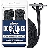 RainierSupplyCo Dock Lines 2-Pack - Boat Rope for Docking with Loop - 25 ft x 1/2 Inch Premium Double Braided Nylon Marine Rope - Mooring Line with 12" Eyelet - Boat Accessories - Black