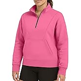 URBAN BUCK Womens Neon Pullover Running Sweatshirts High Visibility Fleece Lined Oversize Quarter Zip Workout Sweater Jackets