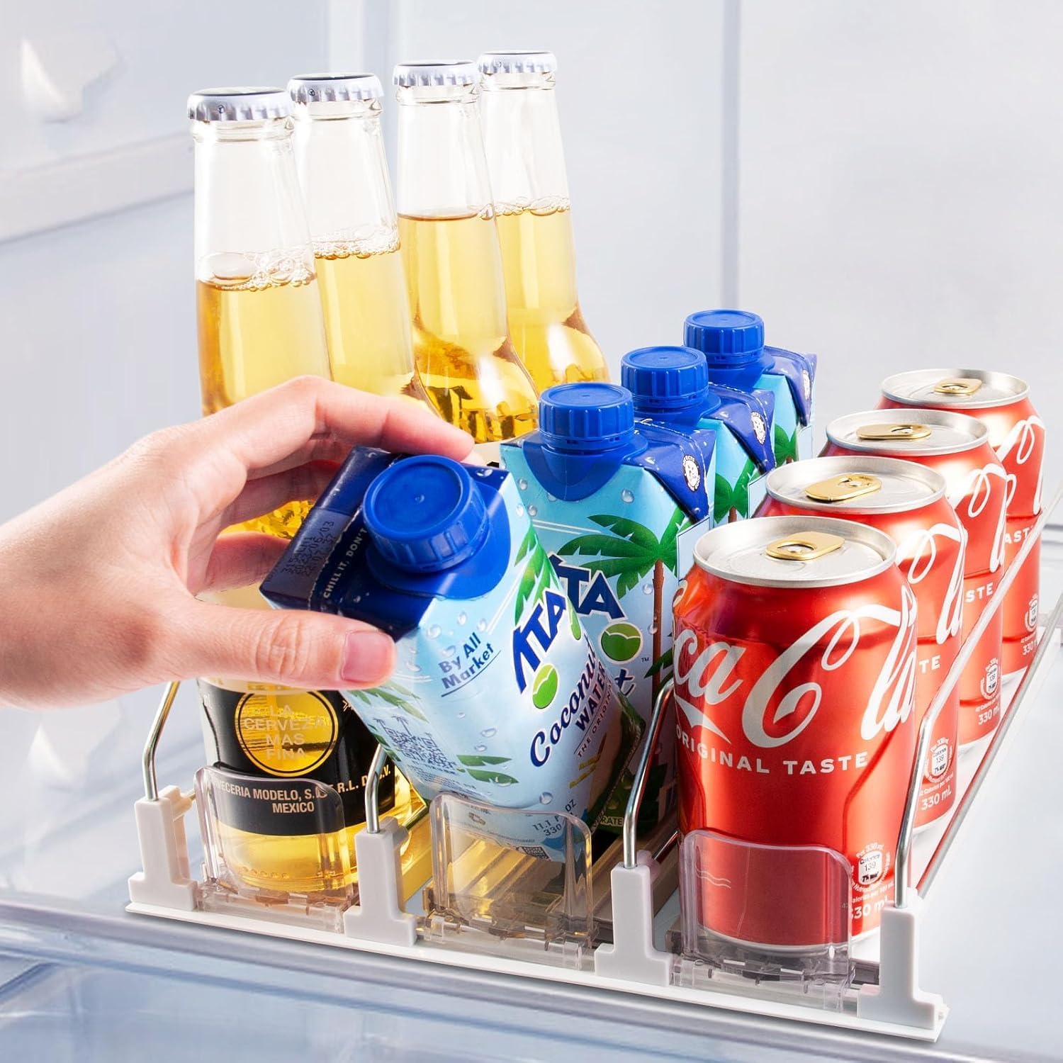 Accwork Automatic Can Dispenser for Fridge, Self-Pushing Fridge Drinks Organizer, Soda Beer Can Organizer Holds up to 12 Cans, 3 Rows, 31x25cm