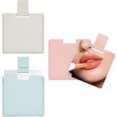 KEIFIN 3 Pack Compact Small Mirror for Purse Mini Pocket Hand Mirror Bulk | Stainless Steel Square Portable Makeup Mirror for Travel Daily Use with PU Leather Case (3 Colors)