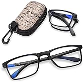 OPTOFENDY Folding Reading Glasses for Women Men, Small Spring Hinge Readers, Portable Blue Light Glasses with Zipper Case