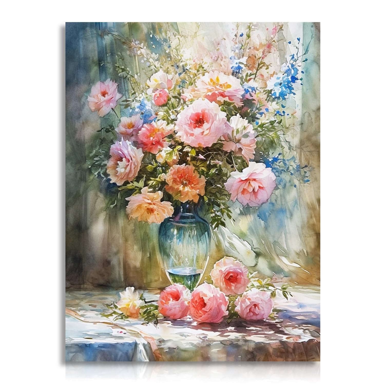 Dazzlewall Colorful Flower Wall Art Poster Flower in Vase Oil Painting, Vintage Floral Wall Art Prints for Bathroom Living Room Decor 12x16 in Unframed