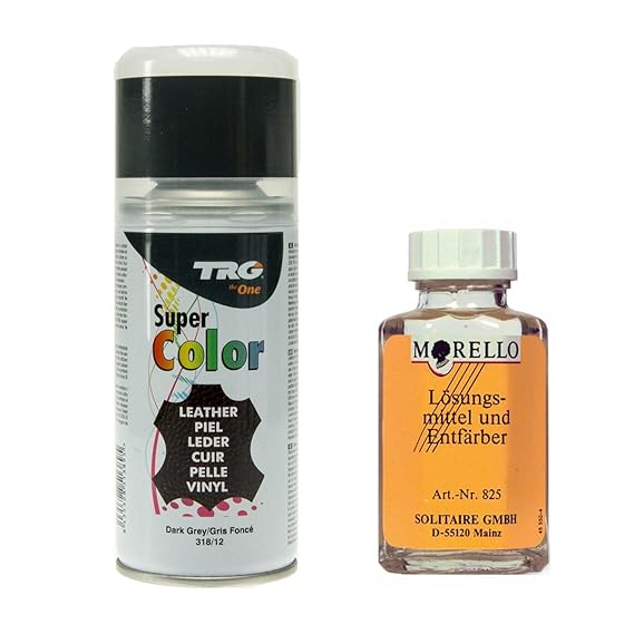 TRG Lederfarbspray 150 ml dunkelgrau Lederfarbe + Morello Leder Reiniger zur Lederpflege