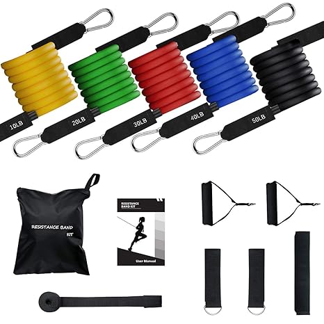 Mpow 150 Lbs Resistance Bands Set Resistance Bands With Handles 5 Stackable Exercise Bands With Door Anchor Ankle Straps Guide Book Heavy