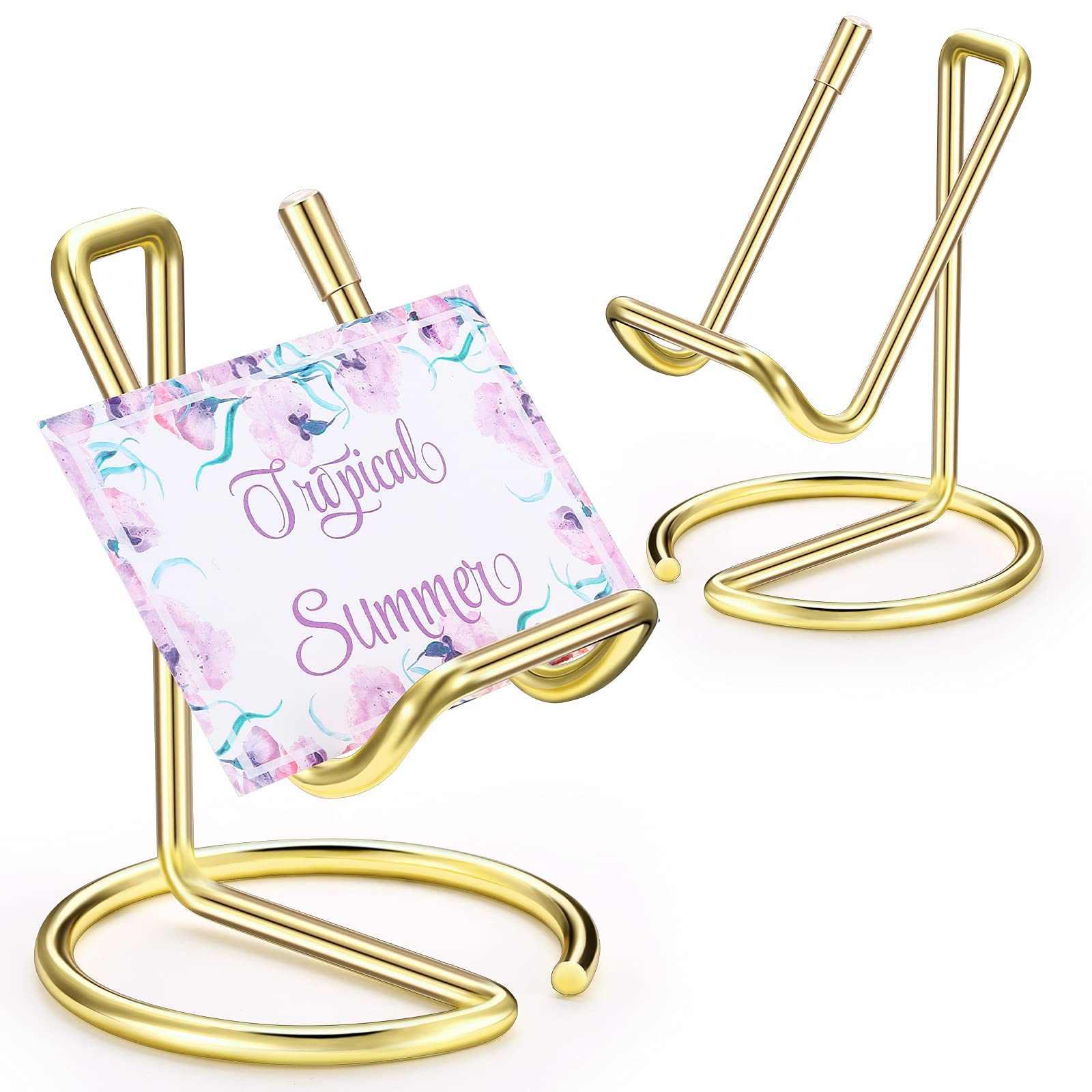 Photo 1 of 2 Pieces Metal Business Card Holder for Desk, Cell Phone Stand, Elegant Line Business Card Display Holder Stand, Office Desktop ID Name Organizer
