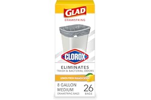 Glad Medium Trash Bags, 8 Gallon, Lemon Fresh Bleach Garbage Bags, Resists Bacterial Odors with Drawstring, 26 Count