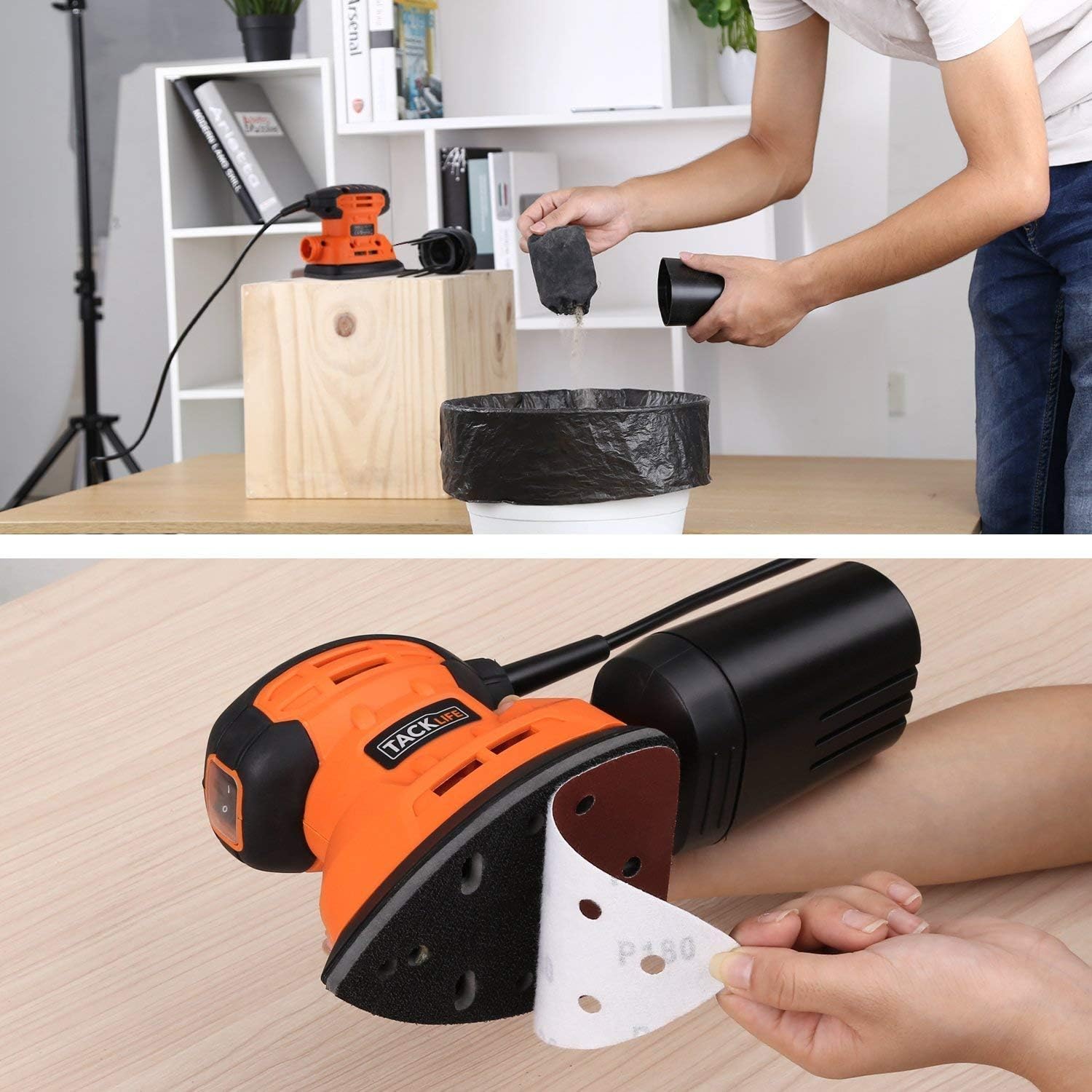 TACKLIFE Classic Mouse Detail Sander with 12Pcs Sandpapers, 12, 000 OPM Sander, Efficient Dust Collection System For Tight Spaces Sanding in Home Decoration, DIY - PMS01A - - 