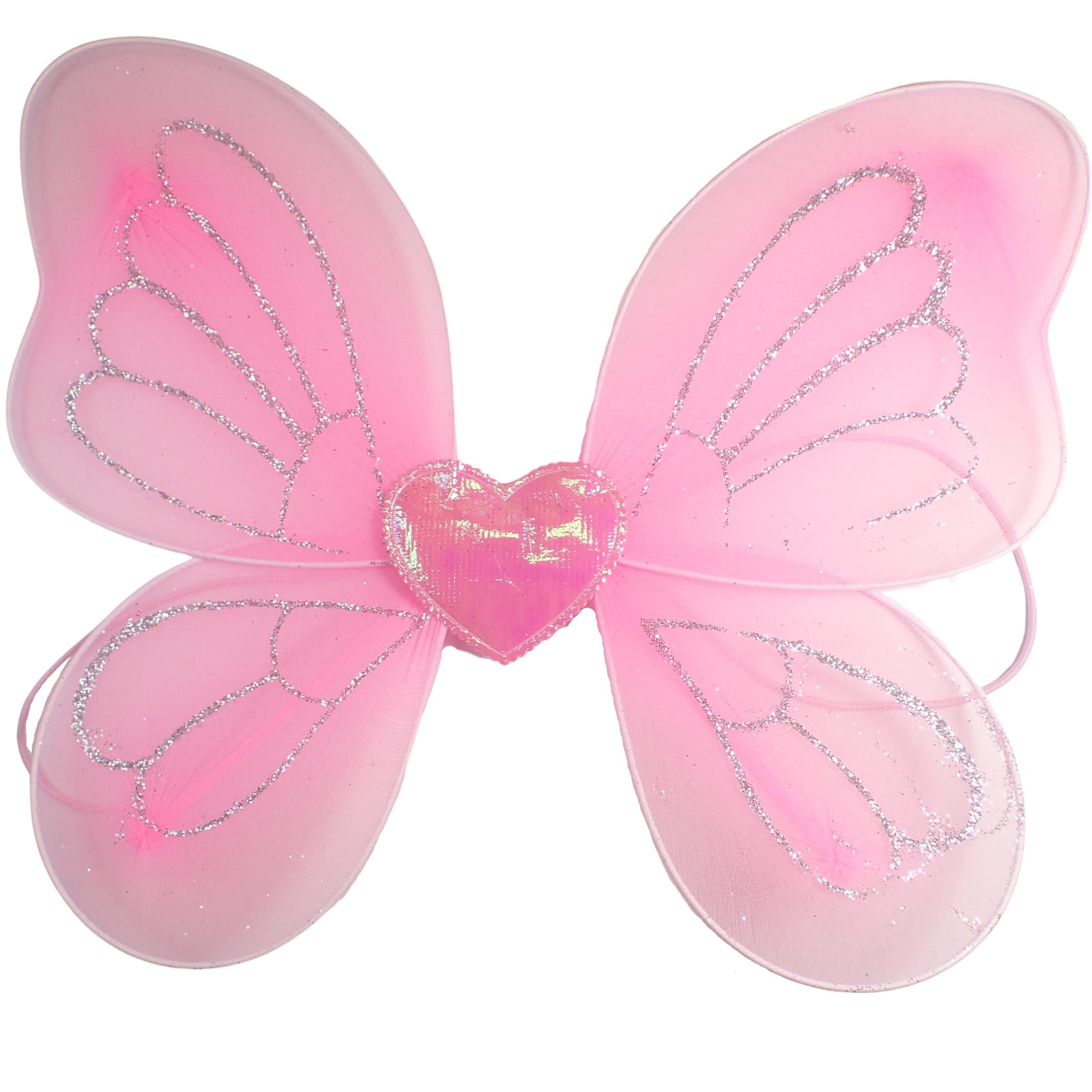 Topkids Accessories Wings Fairy Butterfly Pixie Tinkerbell Fancy Dress Outfit Girls Dressing Up Costume Baby Toddler Kids Childs Small Tiny Mini Toy Angel Fairywings (Pink w. Heart)